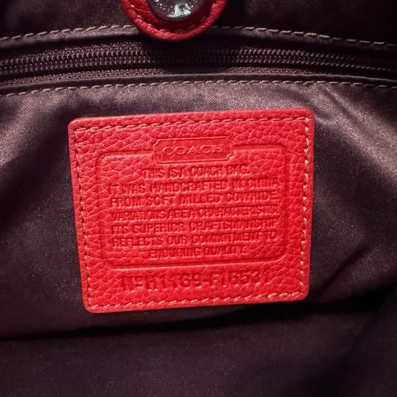 Coach Red Pebbled Leather Turnlock Tote Shoulder Bag Silver Hardware - Picture 7 of 11